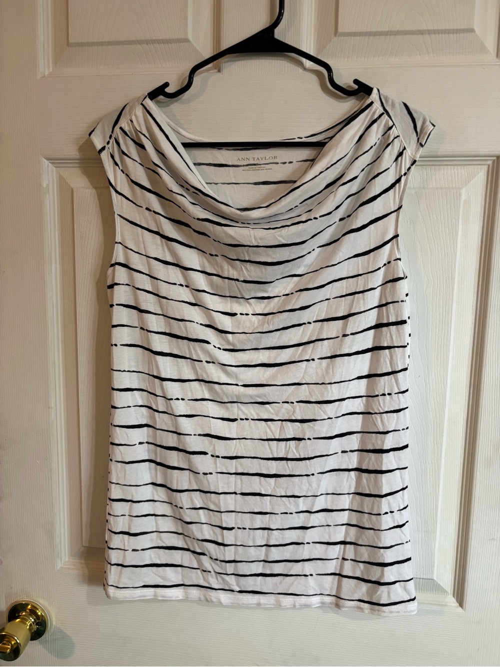 Ann Taylor Black and White Striped Cowl-Neck Camisole